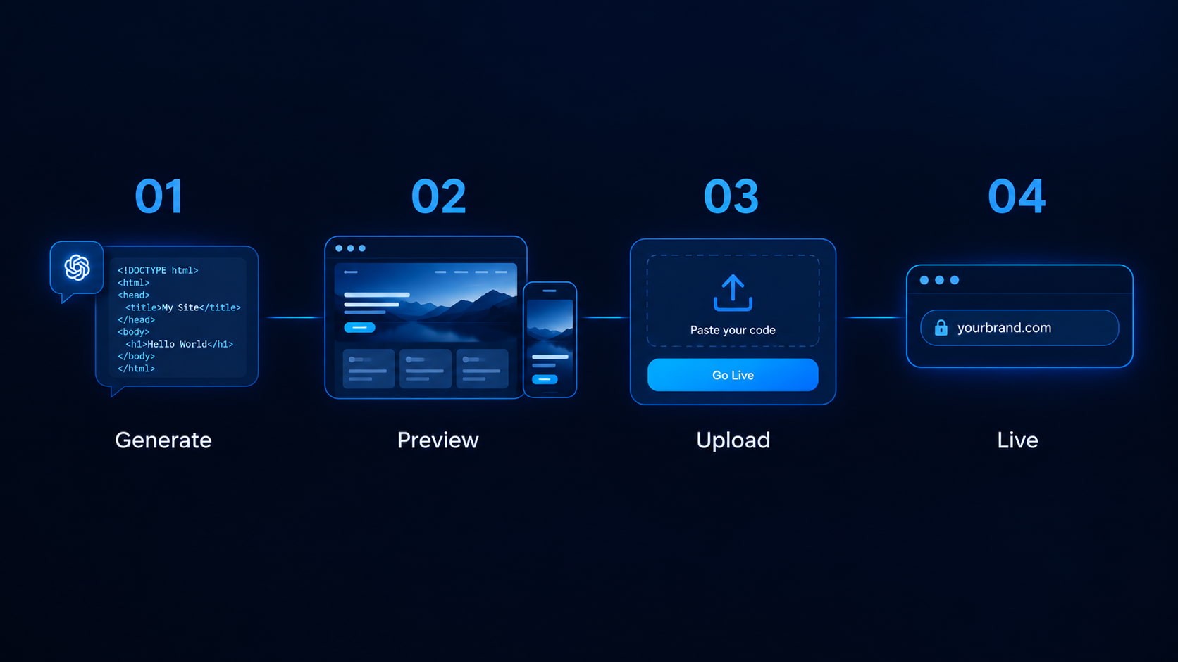 Four steps from AI chat to free live URL on a real host