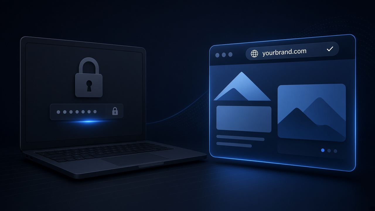 Password gate on a client preview versus an unlocked live website after the client enters the password